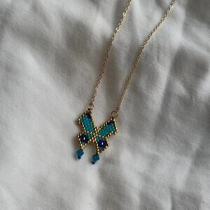 Blue butterfly beaded necklace boho